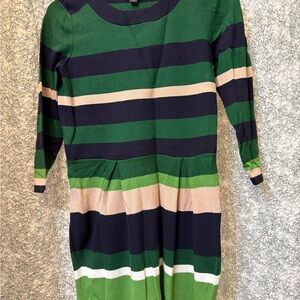 Green & Navy Striped Knit Dress